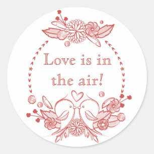 Liefde Rode Bourgogne Liefdesvogels Bloemstickers Ronde Sticker