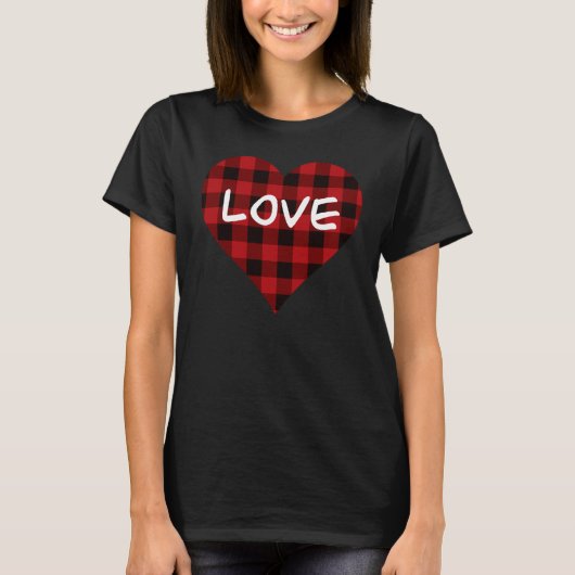 Liefde, rode buffelruitpatroon, valentijnshart t-shirt (Voorkant)