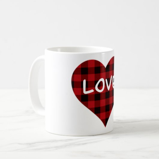 Liefde, rode buffelvlecht, valentijn hart koffiemok (Voorkant links)