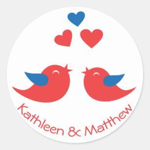 Liefde Rode En Blauwe Liefdesvogels Trouw Liefdesh Ronde Sticker