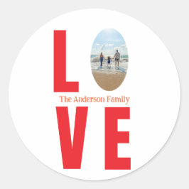 Liefde rode familie foto ovaal vorm modern eenvoud ronde sticker
