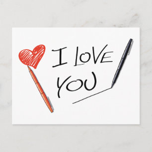 Liefde Rode Hart Denkt aan Jou, Mis Je, Echtgenoot Briefkaart