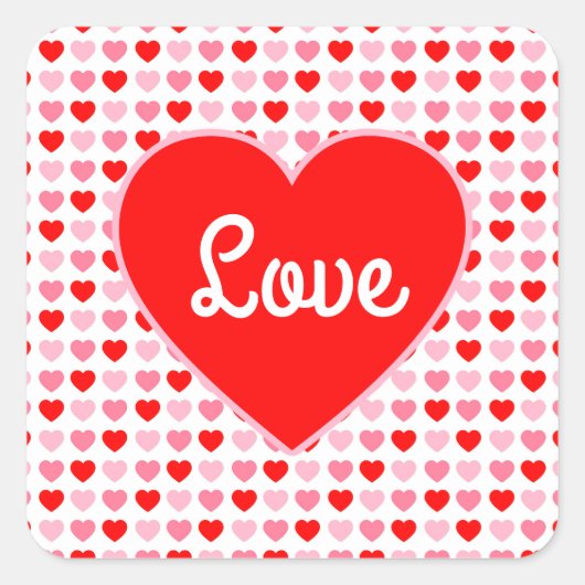 Liefde Rode Hart Roze & Rode Hartjes Patroon voor  Vierkante Sticker (Voorkant)