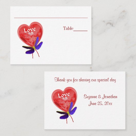 Liefde Rode Hart Trouwtafel  Plaatskaartje (Voorkant / Achterkant)