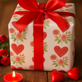 Liefde Rode Harten Roze Rozen Cadeaupapier