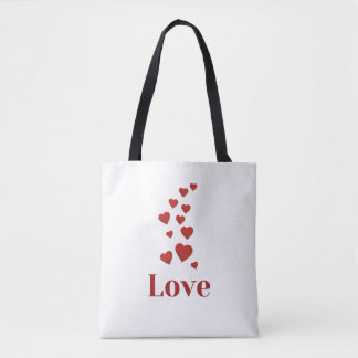 Liefde, rode harten, witte canvas tas. tote bag