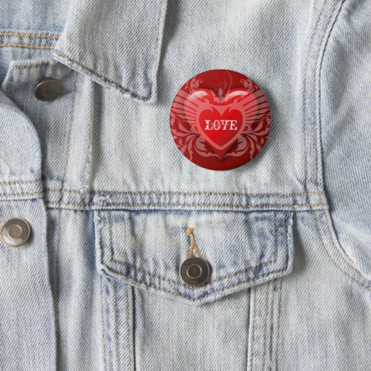 Liefde rode hartslag ronde button 5,7 cm (In situ)