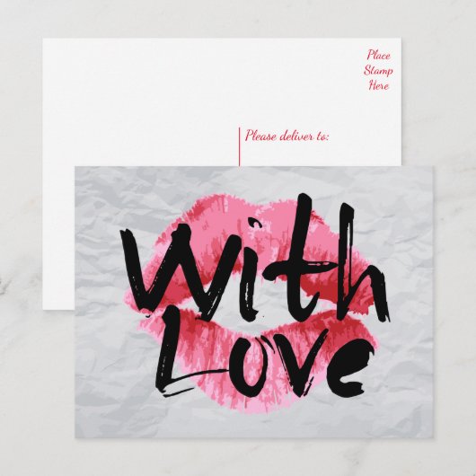 Liefde Rode Roze Lipstick Kus bruiloft Jubileum Briefkaart (Voorkant / Achterkant)