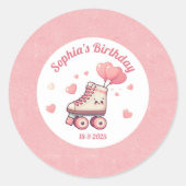 Liefde Rolschaatsen Roze Meisje's Verjaardagsfeest Ronde Sticker (Voorkant)
