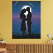 Liefde Romance Silhouette Couple op het meer aan d Canvas Afdruk (Insitu (Woonkamer))