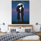 Liefde Romance Silhouette Couple op het meer aan d Canvas Afdruk (Insitu (Slaapkamer))