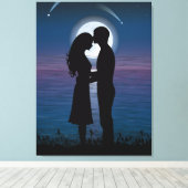 Liefde Romance Silhouette Couple op het meer aan d Canvas Afdruk (Insitu (Houten vloer))