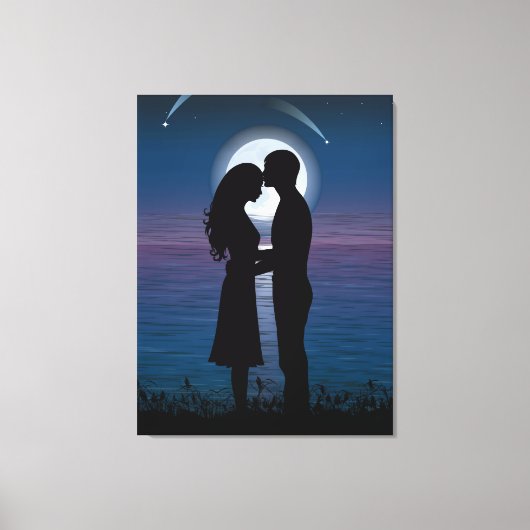 Liefde Romance Silhouette Couple op het meer aan d Canvas Afdruk (Voorkant)
