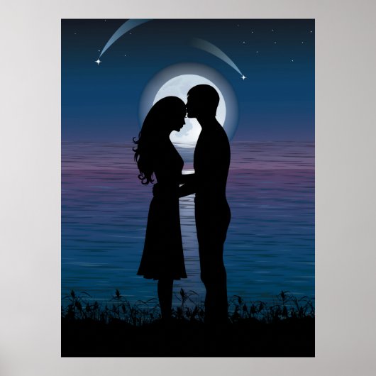 Liefde Romance Silhouette Couple op het meer aan d Poster (Voorkant)