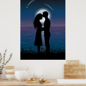Liefde Romance Silhouette Couple op het meer aan d Poster (Keuken)