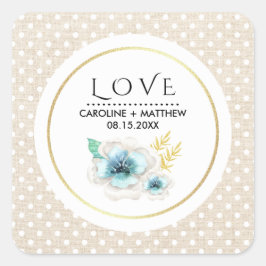 Liefde. Romantic Floral Burlap Texture Wedding Vierkante Sticker
