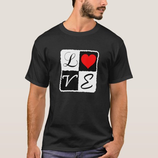 Liefde Romantisch Hart Zwart En Wit T-shirt (Voorkant)