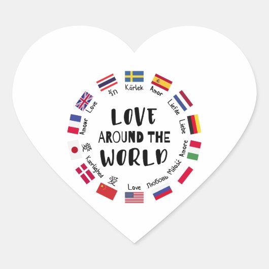 Liefde Rond de Wereld Talen Hart Sticker (Voorkant)