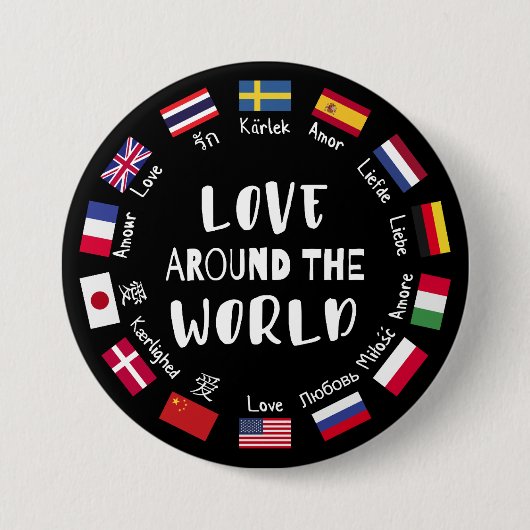 Liefde Rond de Wereld Talen Ronde Button 7,6 Cm (Voorkant)