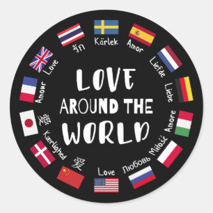 Liefde Rond de Wereld Talen Ronde Sticker