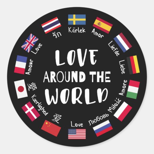 Liefde Rond de Wereld Talen Ronde Sticker (Voorkant)