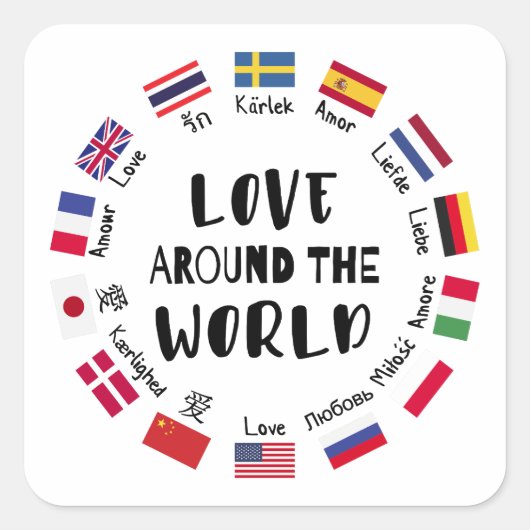 Liefde Rond de Wereld Talen Vierkante Sticker (Voorkant)