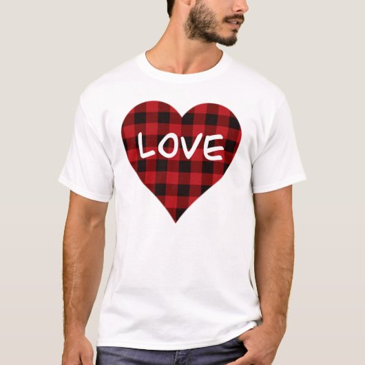 Liefde, rood buffelruitpatroon, valentijnshart t-shirt (Voorkant)