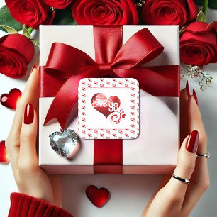 Liefde Rood-marmer Heart Valentijn Square Sticker