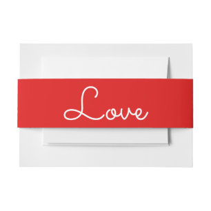 Liefde Rood Wit Bruiloft Modern, Minimalistisch Uitnodigingen Wikkel