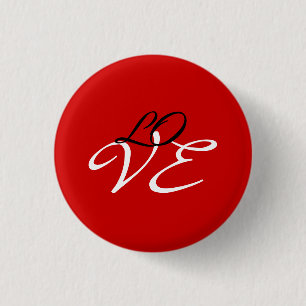 Liefde Rood Wit Zwart Kleur Kalligrafie Schrift Ronde Button 3,2 Cm