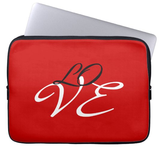 Liefde Rood Wit Zwart Kleur Kalligrafie Script Laptop Sleeve (Voorkant)