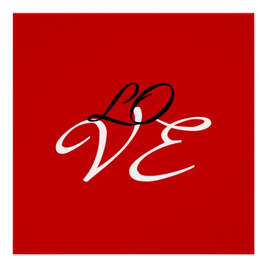 Liefde Rood Wit Zwart Kleur Kalligrafie Script Perfect Poster (Voorkant)