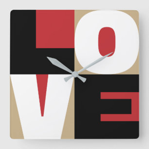 Liefde Rood Zwart Goud Schoon Letter Kunst Design Vierkante Klok