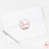 Liefde Roos Bloemenkrans Rood Roze Bruiloft Sticke Ronde Sticker (Envelop)