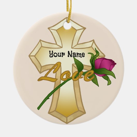 Liefde Roos Christelijk Kruis Ornament (Voorkant)