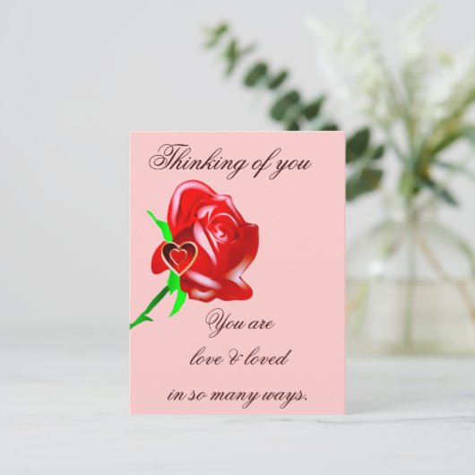 Liefde-Roos en hart_ Briefkaart (Staand voorkant)