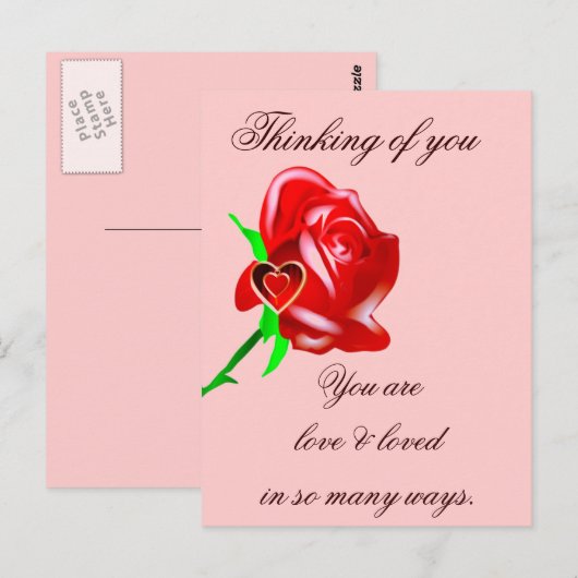 Liefde-Roos en hart_ Briefkaart (Voorkant / Achterkant)