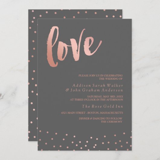 Liefde | Roos Gold en grijs | Weddenschap Kaart (Voorkant / Achterkant)