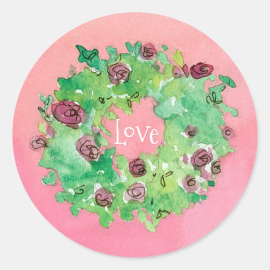 Liefde Roos krans Waterverf Ronde Sticker (Voorkant)
