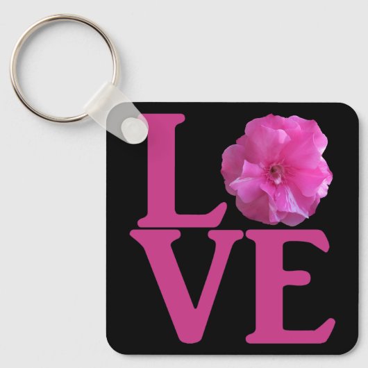 Liefde Roze Bloem Klassieker Sleutelhanger (Voorkant)