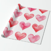 Liefde roze en rode waterverf hartjes patroon cadeaupapier (Uitgerold)