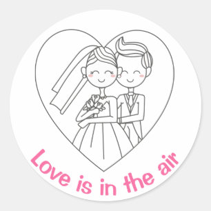 Liefde Roze En Wit Cartoon Bruid & bruidegom Bruil Ronde Sticker