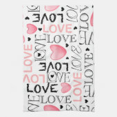 Liefde roze en zwart met harten theedoek (Verticaal)