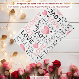 Liefde roze en zwart met harten theedoek