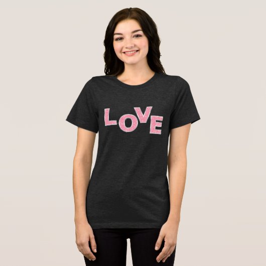 Liefde Roze Glitters Tri-Blend Shirt (Voorkant volledig)