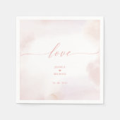 Liefde | Roze hart en Waterverf bruiloft Napkin Servet (Voorkant)