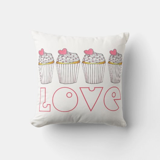 LIEFDE Roze Hart Frosted Cupcake Bakkerij Cake Voe Kussen (Voorkant)