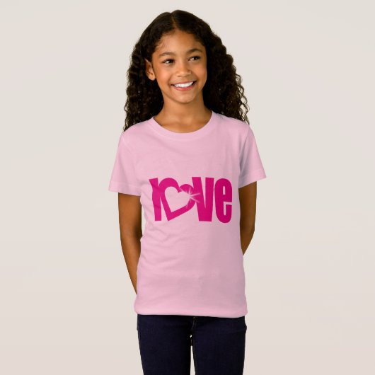 "liefde" roze hart kinder t-shirt top (Voorkant volledig)