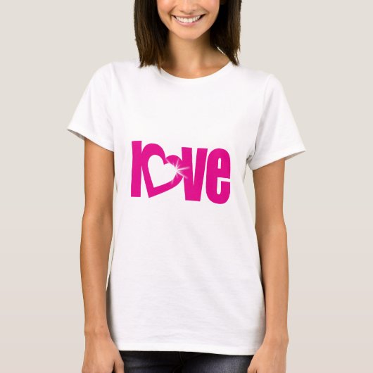 " liefde " roze harttekst boven t-shirt (Voorkant)