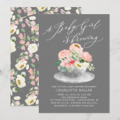 Liefde Roze pinda's Floral Baby Tea Shower Kaart (Voorkant / Achterkant)